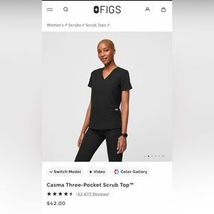 Figs Classic Black Women's Casma Three-Pocket Scrub Top